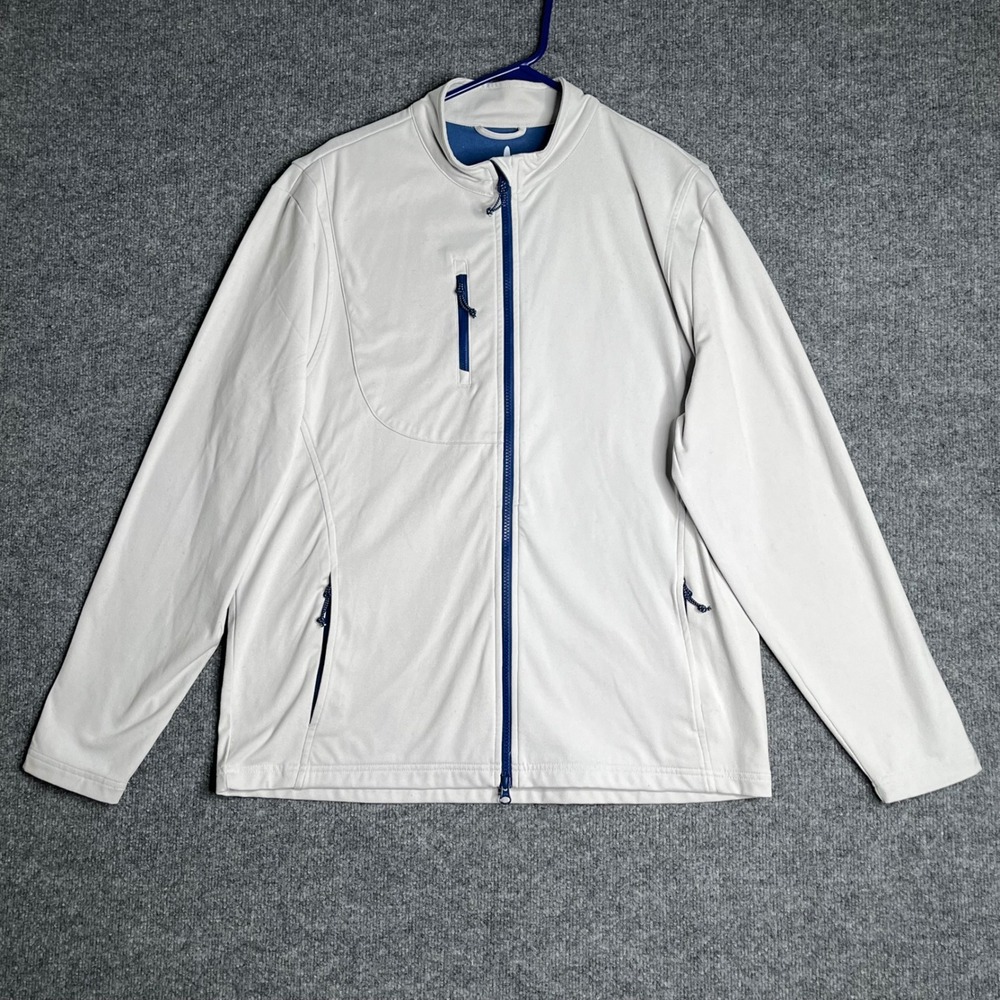 johnnie-O Mens Full Zip Performance Jacket Gray Blue Accents Size L Stretch Golf